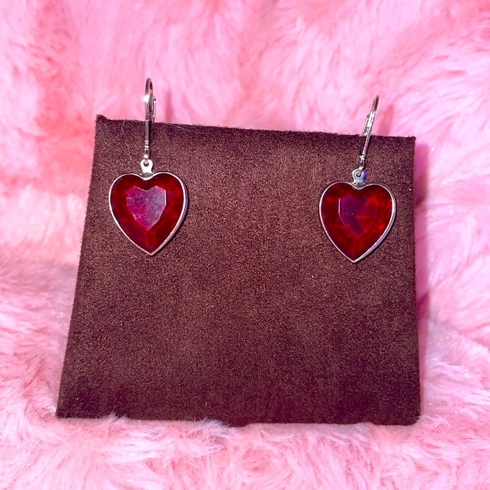 Ruby Heart Dangling Earrings - image 1